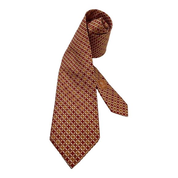 PATEK PHILIPPE By ERMENEGILDO ZEGNA Orange Geometric Silk Tie Italy 59"-3.5" E.C - Picture 2 of 6